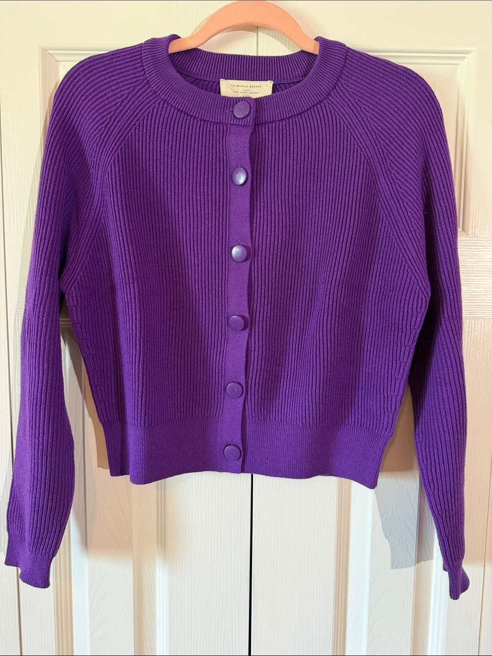 Sezane Purple Ribbed Button Cardigan - Picture 1 of 3